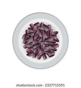 Sunflower seeds on the plate. Vector illustration isolated on white background. Top view