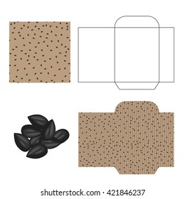 Sunflower  seeds packaging design kit. Recycled paper pack template. Pile of sunflower  seeds and pattern for wrap. - Shutterstock ID 421846237