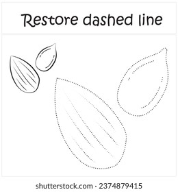 sunflower seeds. Repair the dotted line. Handwriting practice. Educational game for toddlers and preschoolers. Cartoon style. Isolated vector illustration, eps