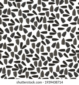 Sunflower seeds seamless pattern, seeds with dark peel on a white background vector illustration