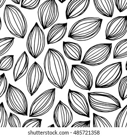 sunflower seeds seamless pattern. Hand drawn nature pattern. Scandinavian style.