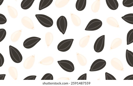Sunflower seeds seamless pattern. Nuts and seeds background design. Vegan food ingredients. Vector illustration