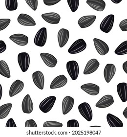 Sunflower seeds vector cartoon seamless pattern for template farmer market design, label and packing. Natural energy protein organic super food.