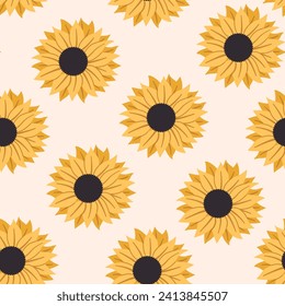Girasol con semillas vectorial cartoon fondo de patrón sin fisuras para papel pintado, envoltura, embalaje y fondo.