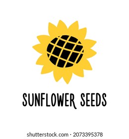 Sunflower seeds vector silhouette. The sunflower vector icon is isolated on a white background. Simple modern flat illustration.