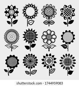 Sunflower set. Collection icon sunflower. Vector