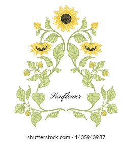 Sunflower. Set of elements for design Colored vector illustration. In art nouveau style, vintage, old, retro style.	