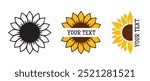 Sunflower set, Sunflower monogram frame. Vector Illustration isolated on white background.