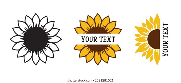 Sunflower set, Sunflower monogram frame. Vector Illustration isolated on white background.