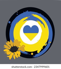sunflower sign heart blue-yellow. love for ukraine