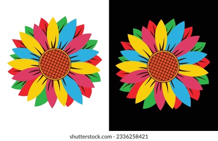 Sunflower silhouette, cutting frame, Yellow summer flower - vector.