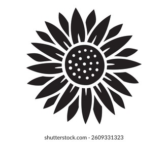 Sunflower silhouette. Sun flower graphic logo, hand drawn doodle icon decor. Petals frame Sunflower. Vector illustration