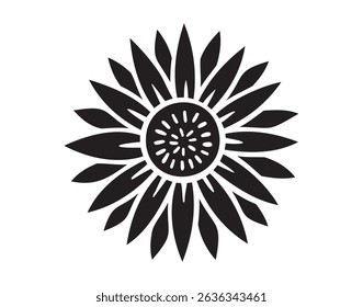 Sunflower silhouette. Sun flower graphic logo, hand drawn doodle icon decor. Petals frame Sunflower. Vector illustration