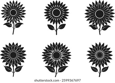 Sunflower Silhouette Vector Set - Elegant Floral Clipart for Mother’s Day and Nature Art