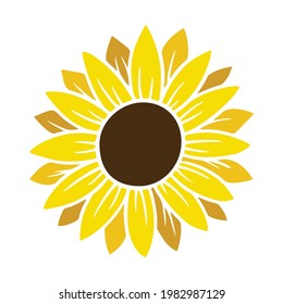 Sunflower simple icon. Flower silhouette vector illustration. Sunflower graphic logo, hand drawn icon for packaging, decor. Petals frame, black silhouette isolated on white background.