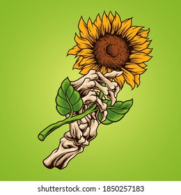 Sunflower skeleton hand vector illustration