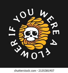 sunflower skull t shirt design illustration blowing in the wind