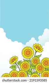 Sunflower and sky illustration material.
