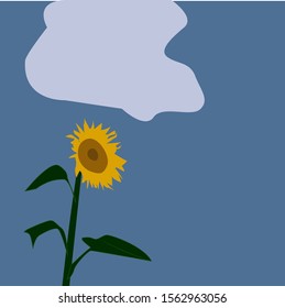Sunflower and sky, illustration, vector on white background.