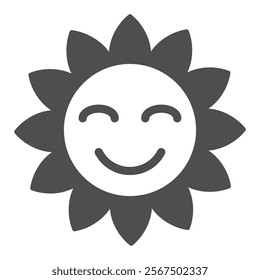 Sunflower solid icon, mother day concept. Vector graphics. Sun with face smile sign on white background, glyph style icon for mobile or web design
