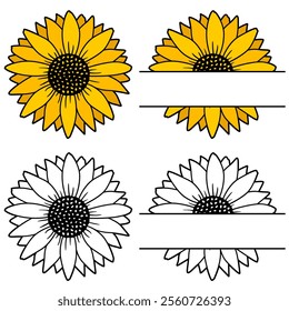 sunflower split monogram cartoon illustration