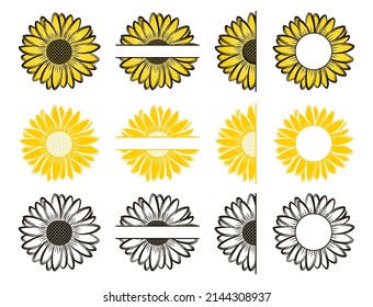 sunflower split monogram graphic vector