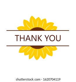 Sunflower split monogram with thank you. Clipart image isolated on white background
