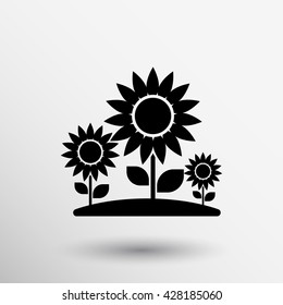 Sunflower sprout from soil vector logo concept farm icon.