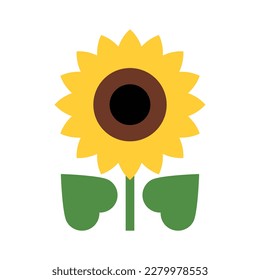 Sunflower. Stylized flower with lerge leaves abstract geometric style. Simplicity cute plant, creative childish illustration. Isolated vector on white. Best for minimalistic design