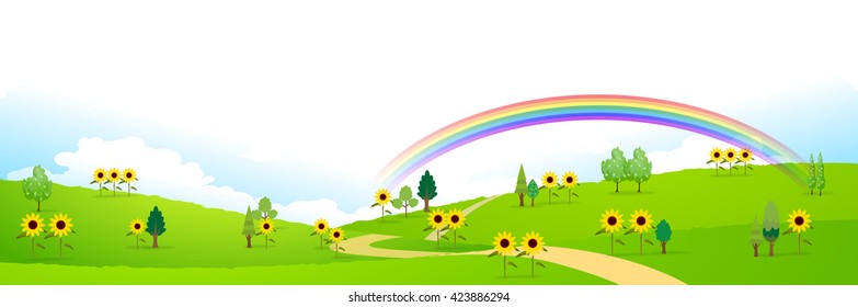 Sunflower summer landscape background