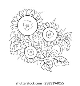 Sunflower is a sunny flower. Line style. Isolated on a white background. Vector illustration