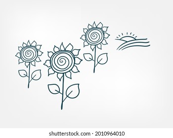 sunflower sunset eco set signs doodle vector illistration isolated