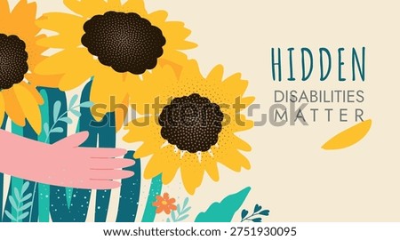 Sunflower symbol Hidden disabilities awareness and inclusive support concept horizontal banner, template, copy space, vector illustration