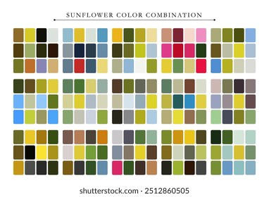 Sunflower tone color palette. Trend color palette guide template. Fit for fashion designers, business, and paints colors company. Match combinations. Vector graphics. Eps 10.