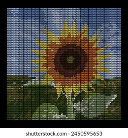 Sunflower typography art, An image consists of writing with letters of various colors.