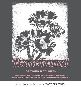 girassol e tipografia bonito gráfico tee print ilustração design tshirt vintage natureza e flor
