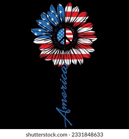 Sunflower USA american flag 4th of july t-shirt design