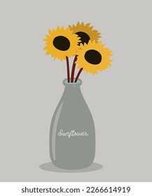 Sunflower in a vase,deal for posters, postcards, invitations, and banners.
