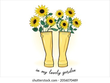 sunflower vector art design hand drawn rain boots rain boot clip art