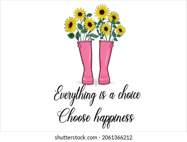 sunflower vector art design hand drawn secret garden of heaven rainy day pink boot
