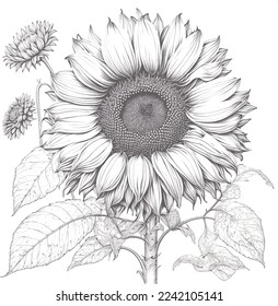 Sunflower vector black and white