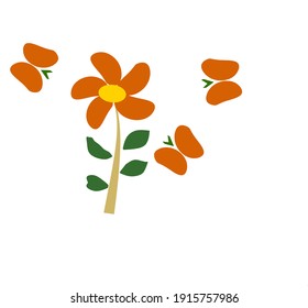 Concepto clásico del vector de girasol, objeto floral rodeado de varias mariposas aptas para tarjetas de invitación, fondos, plantillas, tarjetas de felicitación, símbolos, sobre fondo blanco