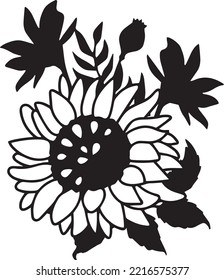 Sunflower Vector, Clip Art, Black and White