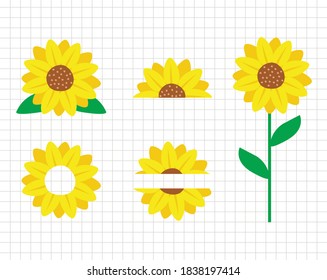 Colección vectorial de girasol. Diseño de semirflor. Decoración de flores. Ilustración plana. Archivos de corte por capas. 
Adecuado para cortar software. Cricut, Silhouette