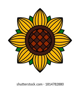 sunflower, vector color illustration. linear icon, one flower.