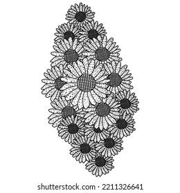 vector de girasol de la página de colorear la línea de lápiz de doodle dibujar flor floreciente. los girasoles amarillos dibujan fácilmente el diseño de las flores. flor de color antiestrés en blanco y negro para adultos. 