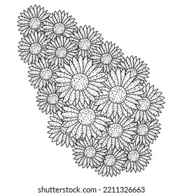 sunflower vector of coloring page doodle pencil line drawing blooming flower. yellow sunflowers easy sketches flower design. black and white anti stress coloring flower for adult. 