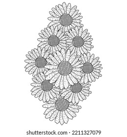 sunflower vector of coloring page doodle pencil line drawing blooming flower. yellow sunflowers easy sketches flower design. black and white anti stress coloring flower for adult
