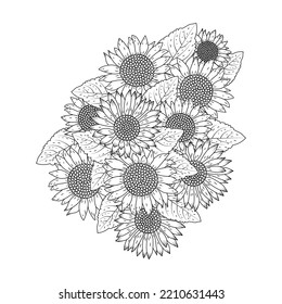 sunflower vector design with blooming petal adult coloring book page flowers.
sketch drawing with decorative flowers and abstract line drawing.

