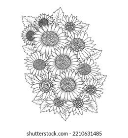 sunflower vector design with blooming petal adult coloring book page flowers.
sketch drawing with decorative flowers and abstract line drawing.
